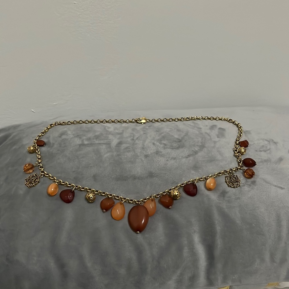 chunky beaded earth tone and gold necklace